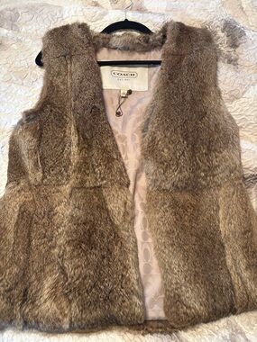 COACH Real Fur Vest in Brown Taupe